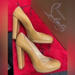 ‘GRAPI’ 37.5 Christian Louboutin Exotic Tan Python Skin Block Heel Pumps